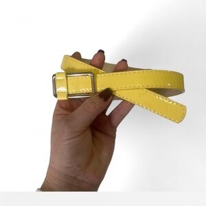 Vintage Yellow Patent Leather Skinny Belt with Silver-tone Hardware Woman's M/L